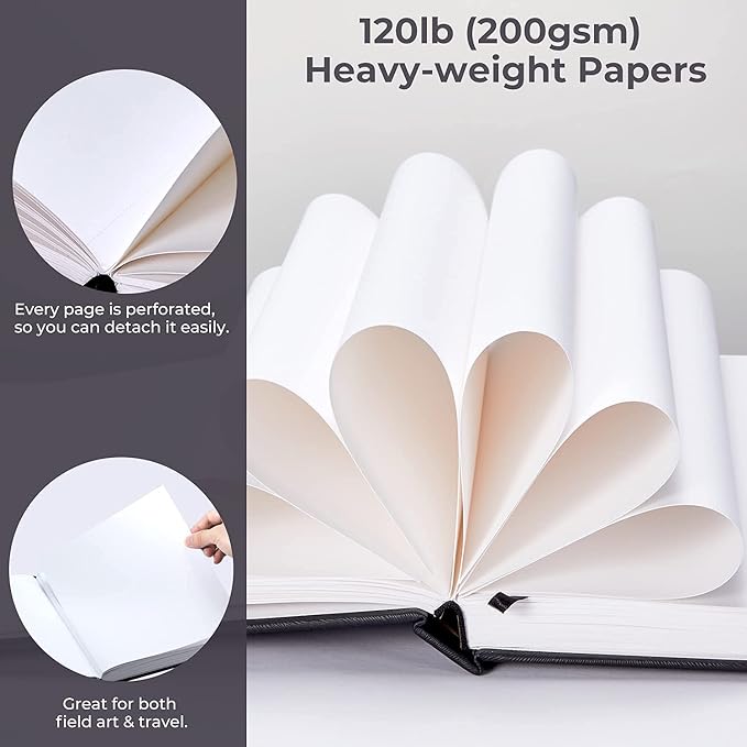 Ohuhu Mix Media Pad - 8.3"x8.3" Mixed Media Art Sketchbook, 120 lb/200 gsm Heavyweight Papers, 78 Sheets/156 Pages, PU Hardcover Mixed Media Paper Pad for Acrylic Painting Christmas Gift