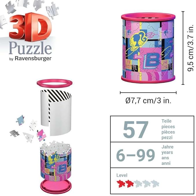 Ravensburger 3D Puzzle Utensilo Barbie 11585 Pen Holder for Barbie Fans from 6 Years, Desk Organiser for Adults and Children