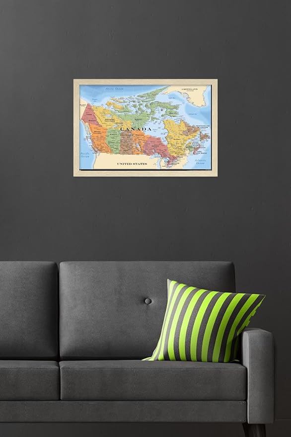 Map - Canada Wall Poster, 22.4L" x 14.7W", Blonde Framed Version