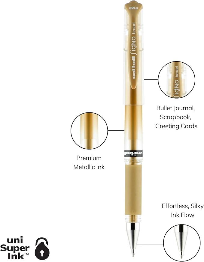 uniball Signo Gel Impact Pens,Bold Point (1.0mm),Assorted Metallic,(Pack of 6)