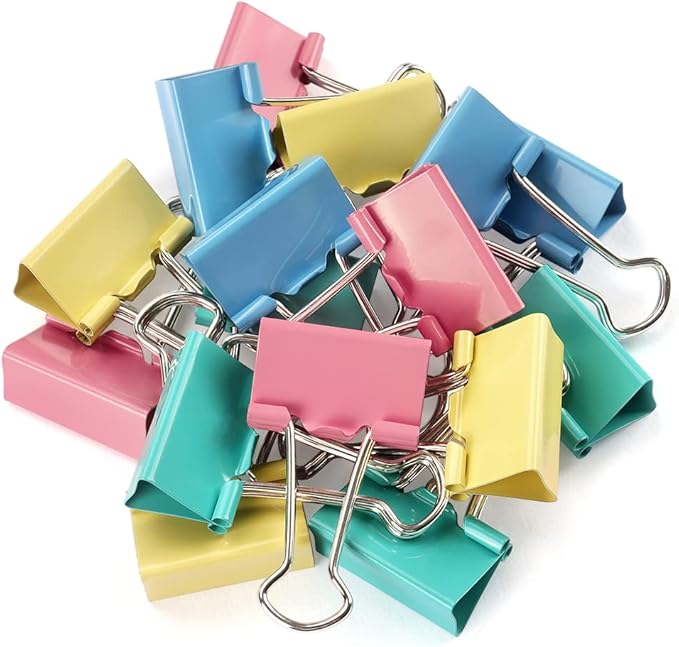ZZTX Binder Clips Paper Clamps Clips for Office Small Size, Assorted Color, 0.75 Inches, 40 Pieces