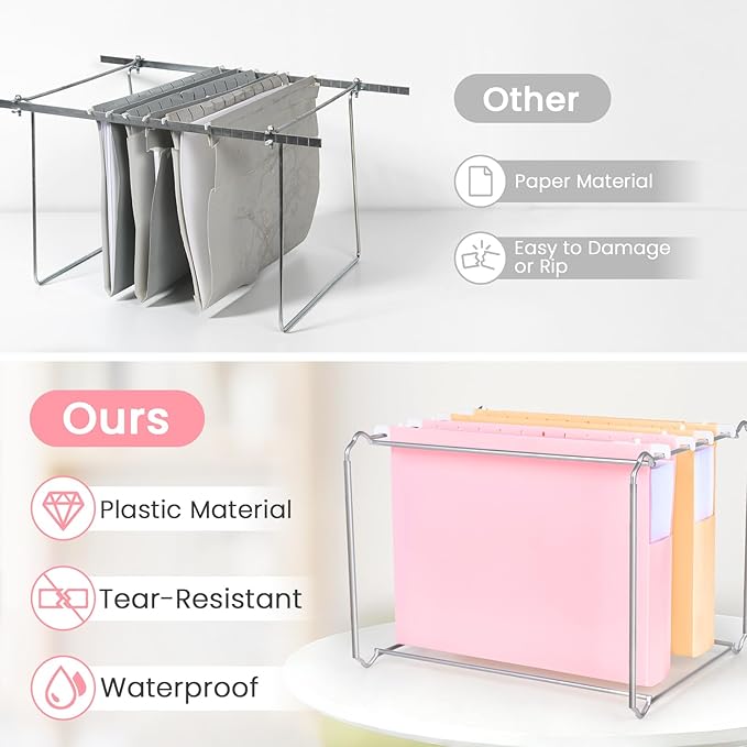 Sooez Extra Capacity Plastic Hanging File Folders, 12 Count Expanding File Folders Letter Size with 2" Expansion, File Organizer with 1/6-Cut Adjustable Tab for File Cabinet, Drawer, Pastels Colors