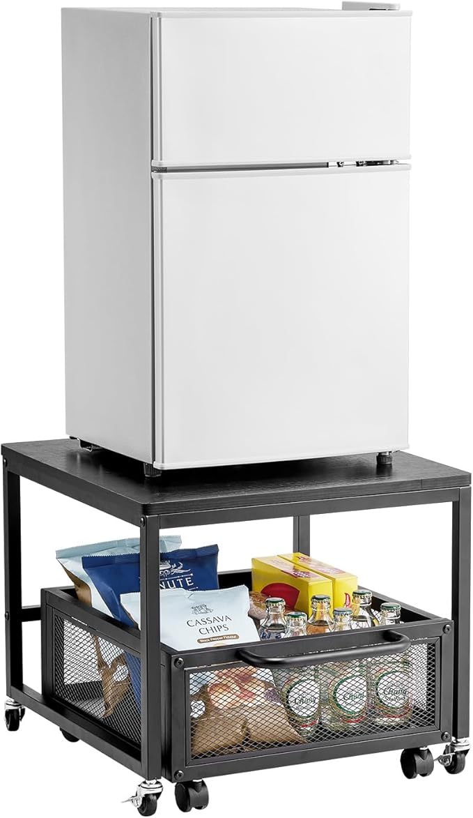 VEVOR Mini Fridge Stand with Storage, 198 lbs Mini Fridge Table with Movable Storage Cart & Swivel Wheels, Beverage Refrigerator Stand for Coffee Bar, Mini Fridge Organizer for Office Home Dorm, Black