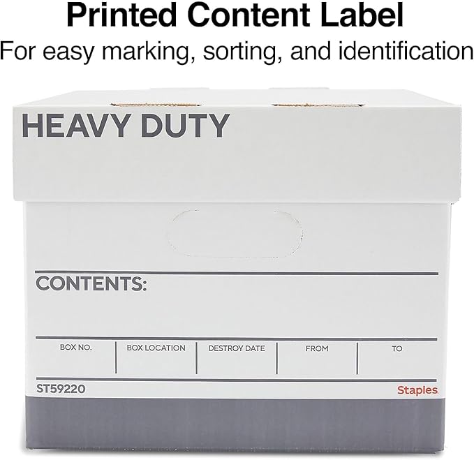 STAPLES Triple Wall Heavy Duty File Box, Lift Off Lid, Letter/Legal, White/Gray, 12/Carton