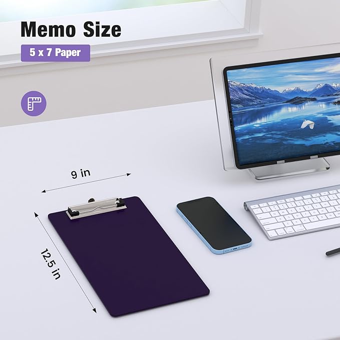 2 Pack Small Clipboards, A5 Plastic Mini Purple Clip Board for Classroom, Students, Kid, Size 6" x 9" with Low Profile Clip, Office & School Supply