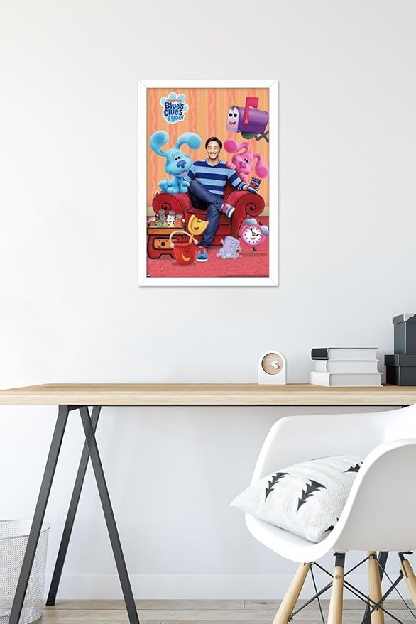 Nickelodeon Blue's Clues - Group Wall Poster, 22.4L" x 14.7W", White Framed Version