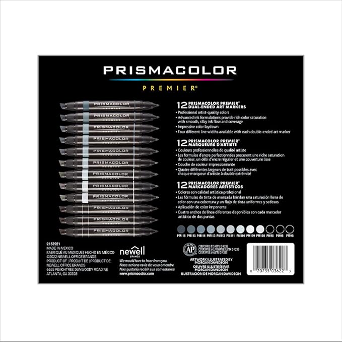 Prismacolor 3622 Premier Double-Ended Art Markers, Fine and Chisel Tip, Cool Grey, 12-Count
