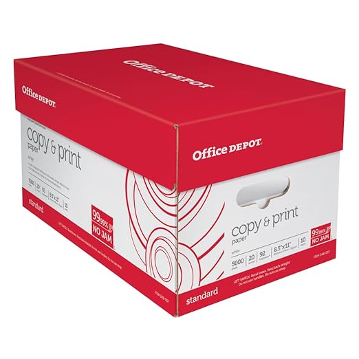 Office Depot Copy Print Paper, 8 1/2in. x 11in., 20 Lb, 500 Sheets Per Ream, Case Of 10 Reams, 1