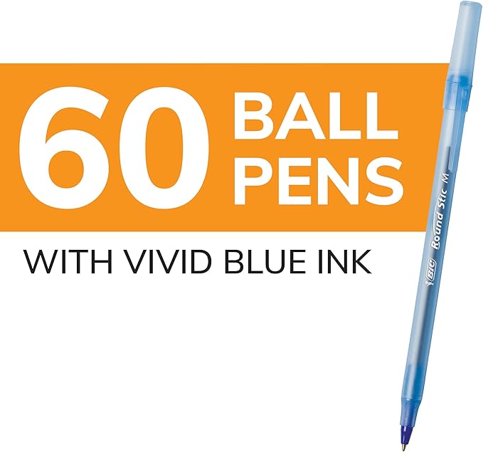 BIC Round Stic Xtra Life Ballpoint Pen with 1.0 mm Medium Point and Consistent Ink Flow, 60-Count in Blue Ink