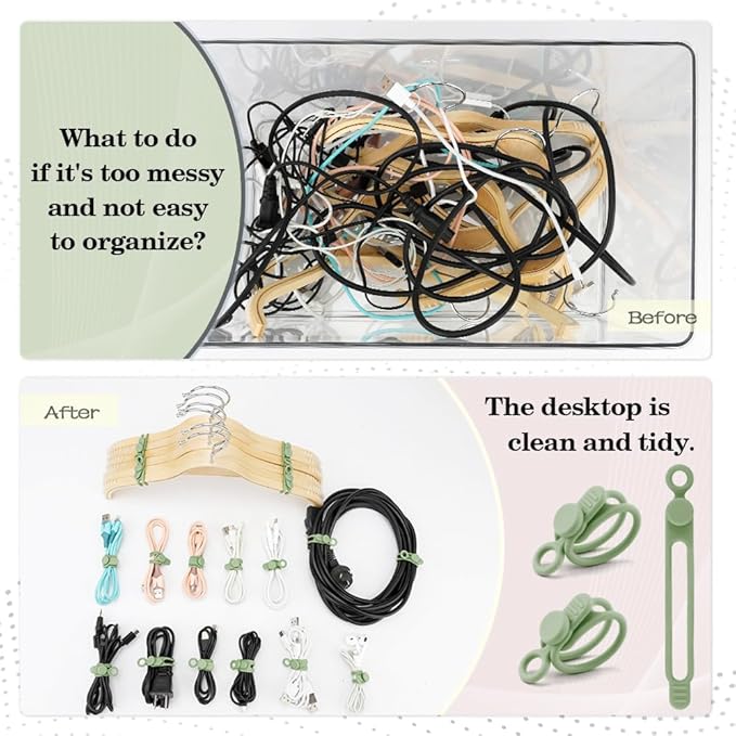 12Pcs Reusable Green Silicone Cord Ties, for Office, Home, Kitchen, School Organization of Electrical Cords, up to 20mm Diameter, 10kg Tensile Strength