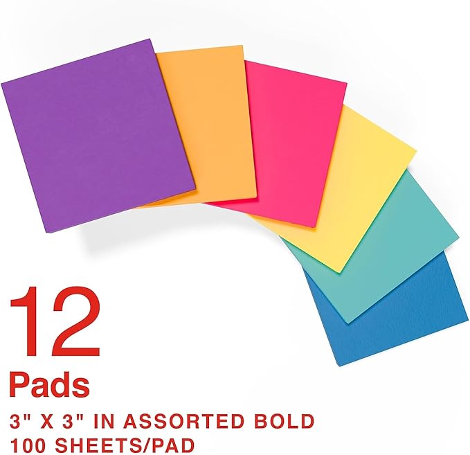 Staples Sticky Notes, 3" x 3", Sorbet Colors, 1200 Sheets – Pastel Self‑Stick Notes for Planning, Lists & Office Use