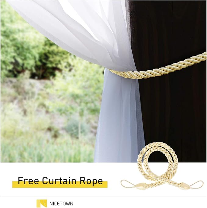 NICETOWN Outdoor Sheer Curtain for Pergola Waterproof, Lightweight Detachable Sticky Tab Top Voile Panel with Rope Tie Back for Gazebo/Patio, 1 Pack, 100 Inch Wide by 96 Inch Long, White