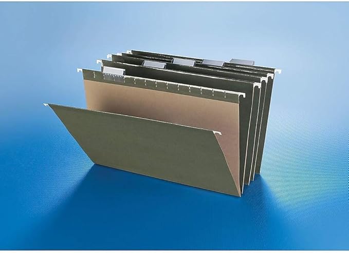 Staples Recycled Reinforced Hanging File Folders, Legal Size, 5‑Tab, Standard Green, Tear‑Resistant – 25/Box