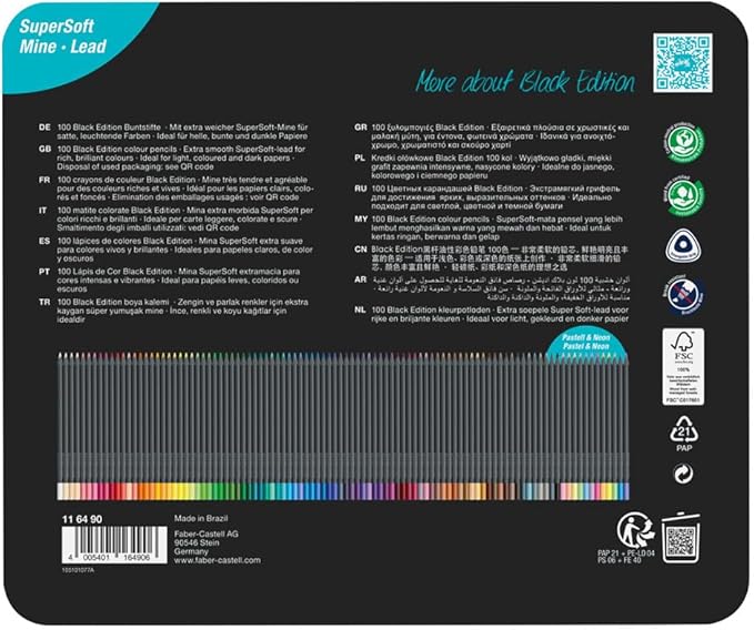 Faber-Castell Black Edition Colored Pencils, Classic 1 Count (Pack of 100)