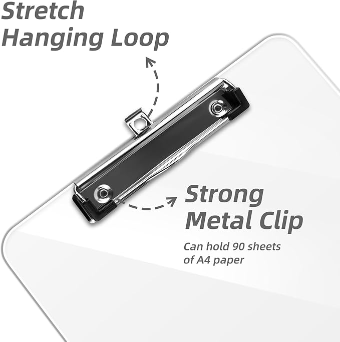 Plastic Clipboards, A4 Acrylic Clear Board 8.5x11 for Classroom, Students, Transparent Letter Size 9" x 12.5" with Low Profile Clip, Office & School Supply