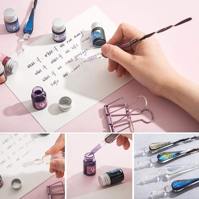 glass dip pen set,Calligraphy pens for beginners,ink pen, Writing, Signatures, Calligraphy, Decoration, Gift with two Art pen (Colorful)