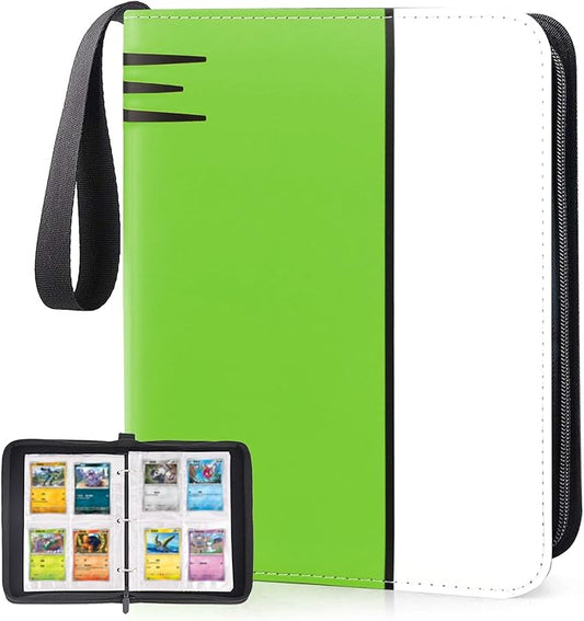 Card Binder 4 Pocket, Collectible Trading Card Albums Fits 400 Cards with 50 Removable Sleeves, Portable Trading Card Binder Collection Album Holder, Game Card Case book With Zipper for Gifts, L-Green
