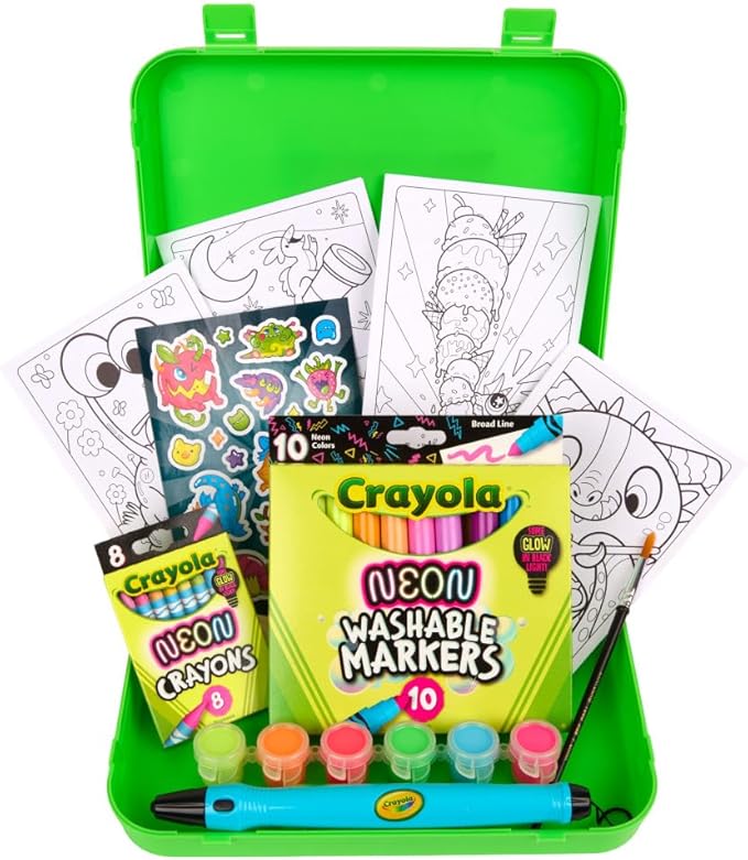 Crayola Neon Art Case (50+pcs), Neon Paint, Markers & Crayons, Kids Glow in The Dark Art Set, Gifts for Boys & Girls, Ages 5+