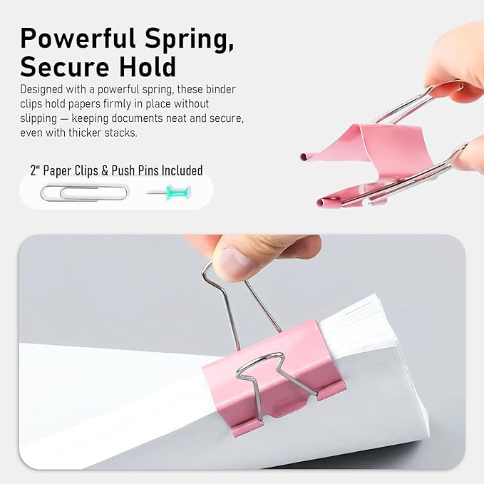408 PCS Binder Clips Paper Clamps Assorted Sizes and Push Pins, Binding Paperwork Clamp Bulk, School Teachers Office Supplies (Multicolor)