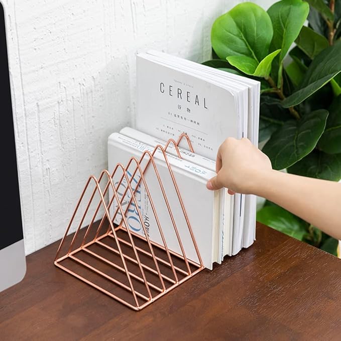 Sooyee 2 Pack 9 Slot Rose Gold Magazine Holder,Desktop File Sorter Organizer Triangle Bookshelf Decor Home Office