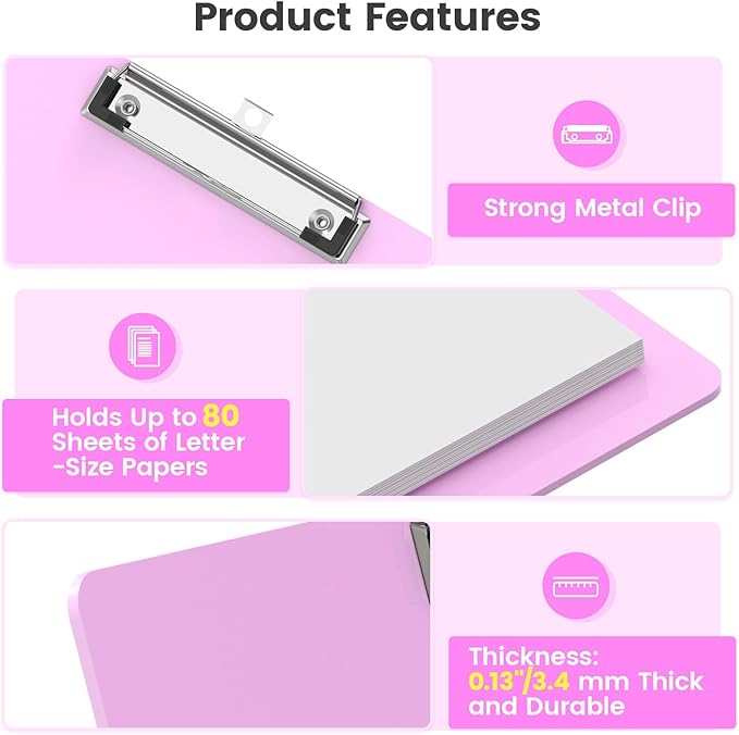 Extra Large 11x17 Clipboards, Plastic Pink Drawing Boards, Horizontal Clip Board, Landscape Layout. Suitable for Watercolor, Sketching, Painting. Art & Drafting Supply(Pack of 6)