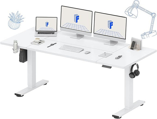 FLEXISPOT 71x32 Inch Electric Large Standing Desk for Home & Office, Spacious Splice Board Desk with Cable Management & Organizer, Cup Holder & Hook, White