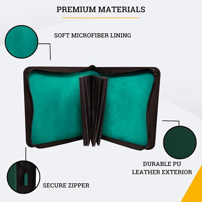 Card Guardian - Toploader 4 Pocket Premium Binder with Zipper for 160 Cards - Side Loaded Pockets - Compatible with Sports and Trading Cards TCG (Green)