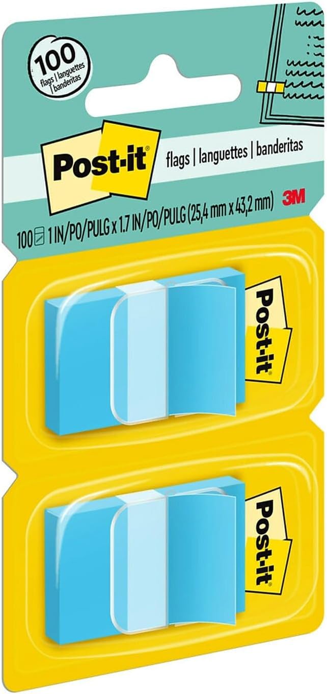 Post-it 680BB2 Standard Page Flags in Dispenser, Bright Blue, 100 Flags/Dispenser