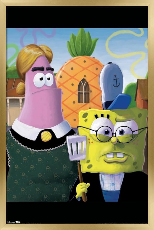 Trends International Nickelodeon Spongebob - American Gothic Wall Poster, 14.725" x 22.375", Gold Framed Version