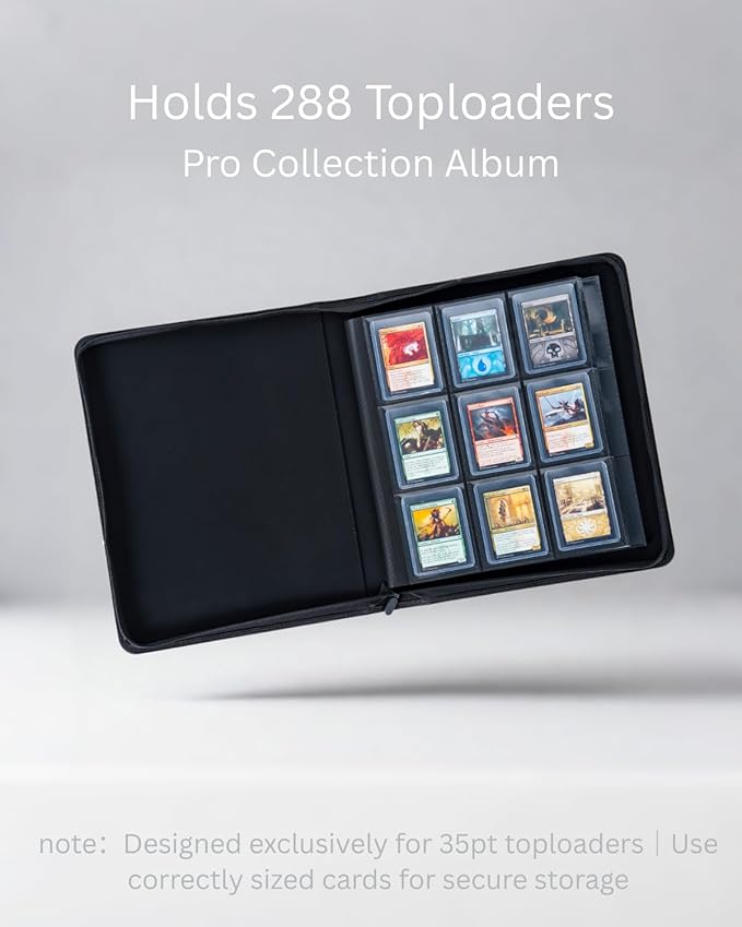Top loader Binder - Holds 288+ Top Loaders for Cards, 9 Pocket Top Loader Binders with Sleeves for 3" x 4" Rigid Card Holders for Baseball, Football and other Sports Cards(Black)