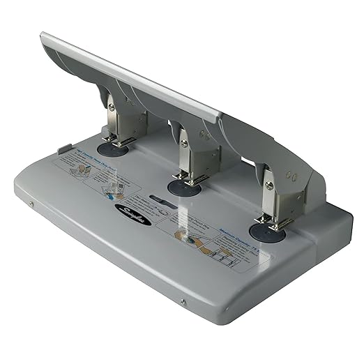 Swingline 3 Hole Punch Heavy Duty, 75 Sheet Capacity Three Hole Puncher 3 Ring, Paper Punch, Gray (74550)