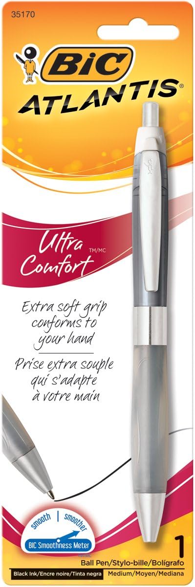 BIC Glide Ultra Comfort Retractable Ballpoint Pens, Medium Point (1.0mm), Black, Assorted Barrel Colors, 1-Count Pack