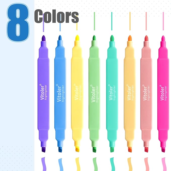 Vitoler Aesthetic Highlighters 8 Pack, Bible Highlighters Pastel Colors,Dual Tip Cute Highlighter For Journaling Supplies,School Accessories