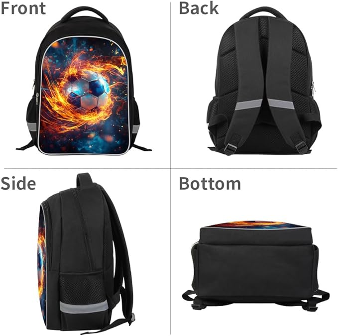 Kids Backpack Lightweight Durable Medium Teens Kids Backpack for School Boys and Girls Bookbag with Adjustable Shoulder Straps & Padded Back 17 Inch School bags with 3D Reflective Football Cartoon