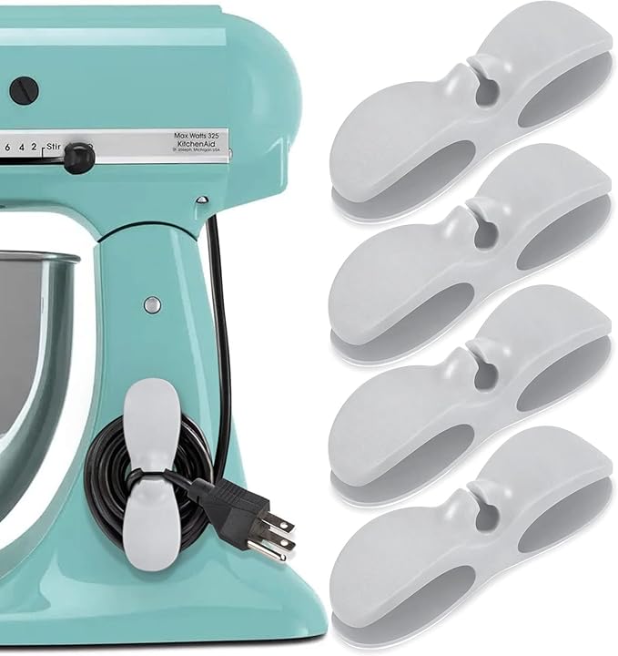 Cord Organizer for Appliances, 4PCS Kitchen Appliance Cord Winder Cable Organizer, Cord Holder Cord Wrapper for Appliances Stick on Pressure Cooker, Mixer, Blender, Coffee Maker, Air Fryer