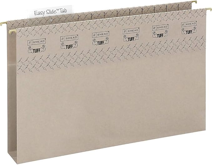 Smead TUFF Extra Capacity Box Bottom Hanging Folder, 1/3-Cut Easy Slide Tab, Steel Gray, 18 per Box (2" Expansion, Legal)