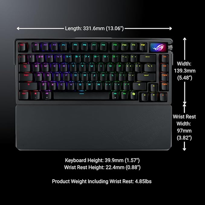 ASUS ROG Azoth Extreme Wireless Mechanical Gaming Keyboard – 75% TKL, ROG NX Storm Clicky Switches, PBT Keycaps, Aluminum Chassis, Carbon Fiber, Gasket Mount, Color OLED Screen, PC/Mac Support - Black