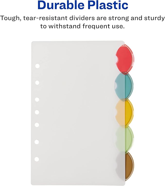 Avery Insertable Style Edge Plastic Mini Dividers for 3 Ring Binders, 5.5" x 8.5", 5-Tab Set, Multicolor, 1 Set (11118)