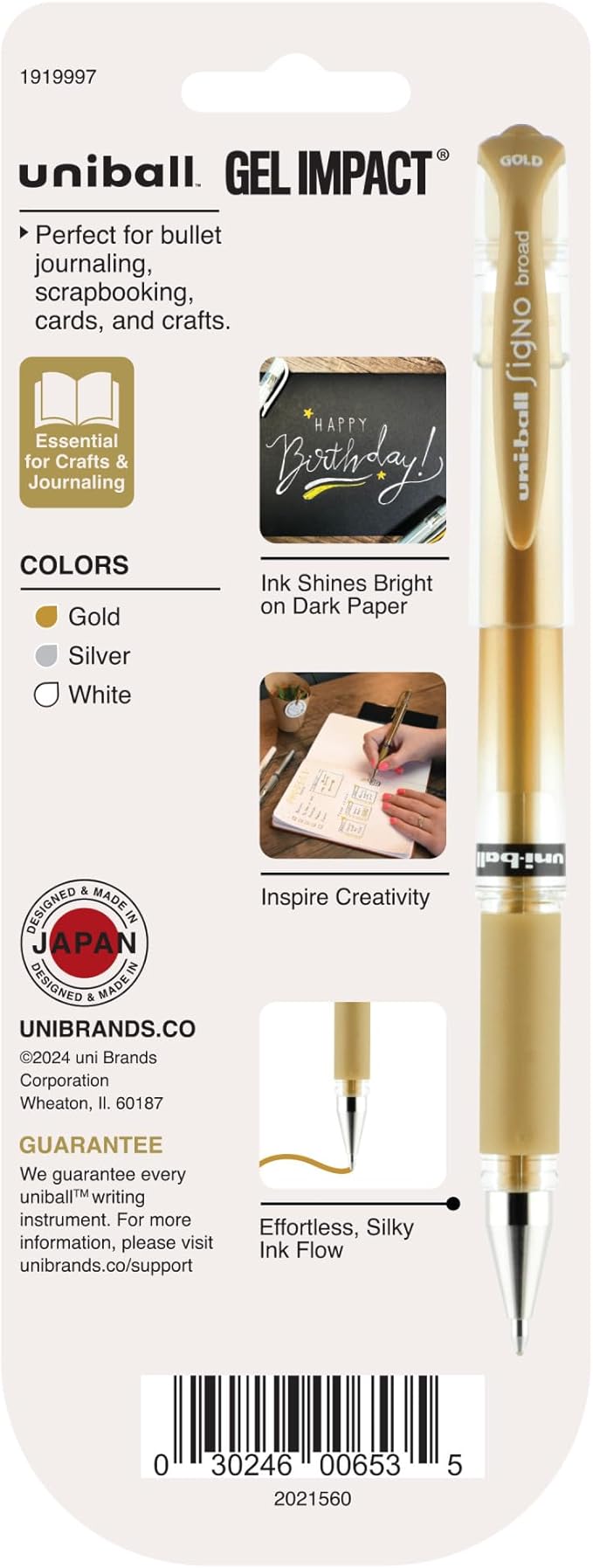 uniball Signo Gel Impact Pens,Bold Point (1.0mm),Assorted Metallic,(Pack of 6)