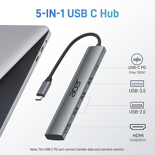 acer 5 in 1 USB C Hub Bunlbe with USB C to HDMI Cable