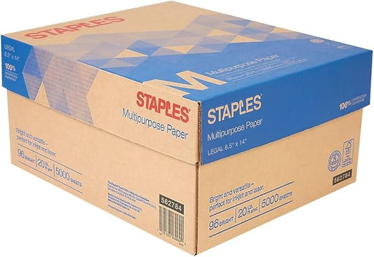 Staples Multipurpose Paper, 8 1/2 inch x 14 inch, Case, For Office, School & Home