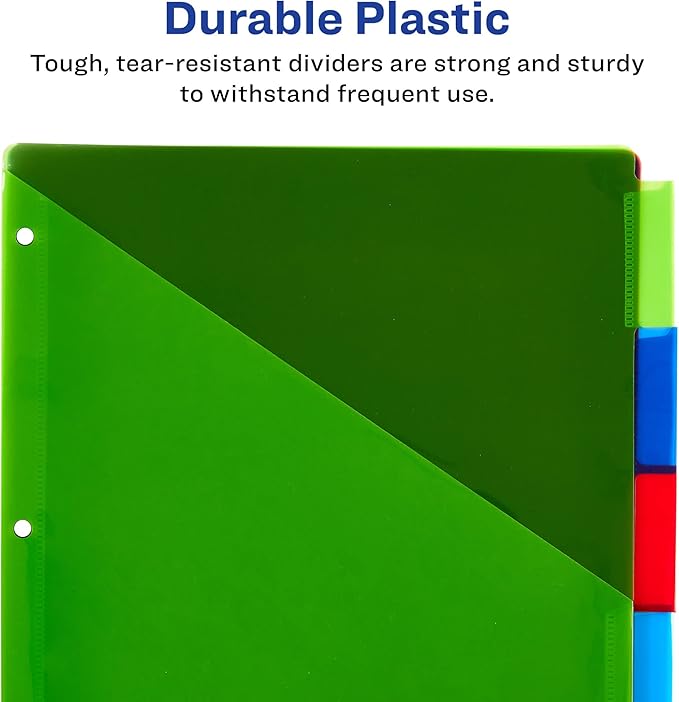 Avery Dividers for 3 Ring Binders, 5-Tab Sets, Two-Pocket Plastic Binder Dividers with Tabs, Multicolor, 3 Sets (71906) (Pack of 8)