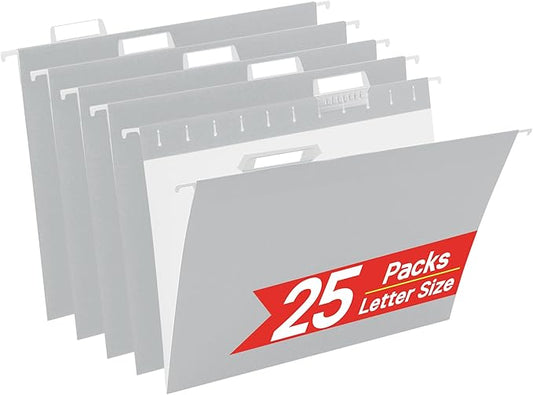 Grey Hanging File Folders,25 Packs Letter Size File Folder,Designed for Bulky Files,Filing Cabinet,1/5 Adjustable Tabs for Office,School,Home