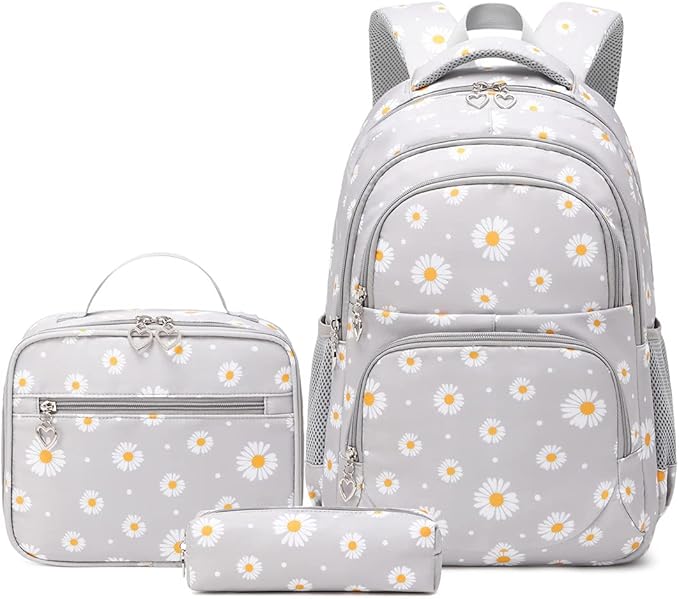 3Pcs Daisy Backpack for Girls with Lunch Box Kids School Bag with Lunch Bag Bookbag for Elementary School