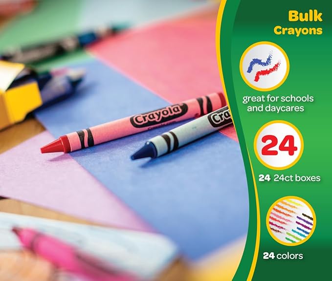 Crayola Crayons Bulk (24 Packs), Coloring Book Supplies, Presharpened Crayons for Kids, Stocking Stuffers, Preschool Classroom Supplies, Gifts, Ages 3+