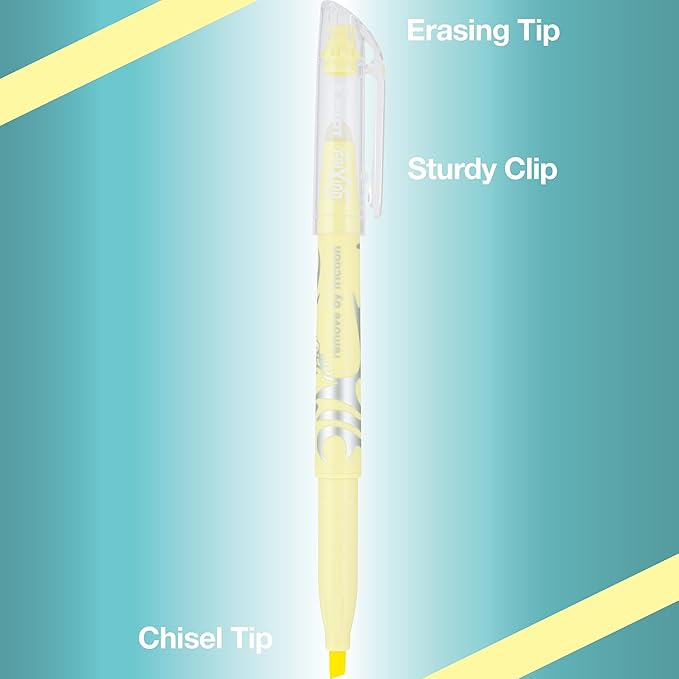 Pilot FriXion Light Pastel Erasable Highlighters, Chisel Tip, Pack of 14, Assorted Colors - Ideal for School, Journaling, and Office Use