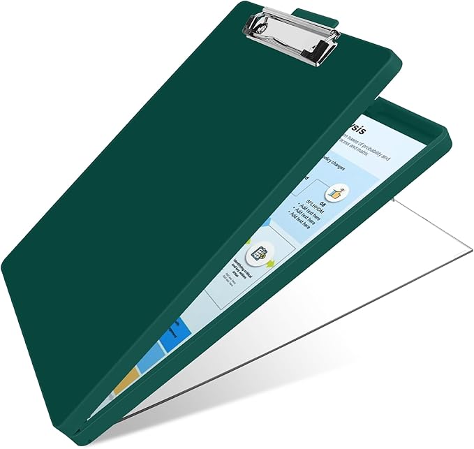 SFLHHDM Clipboard with Storage,Heavy Duty Clip Boards 8.5x11 with 2 Storage Case,Clear Visible Panel Storage Clipboards,Side Opening Nursing Clipboard Folder for Office Supplies-Bottle Green