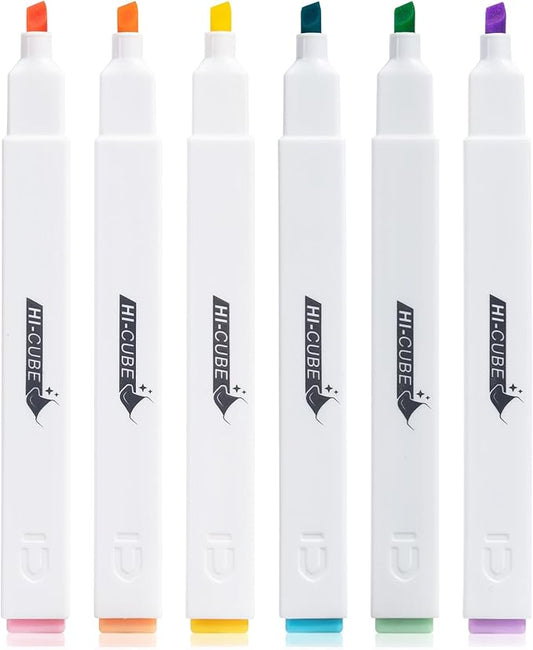 M&G HI-CUBE Highlighters, 6 Pack Pastel Colors, Soft-Nib Chisel Tip with Fat Rectangular Barrel Design, No Bleed Highlighters for Journaling, Planners, Study Notes, Creative Writing & School Supplies