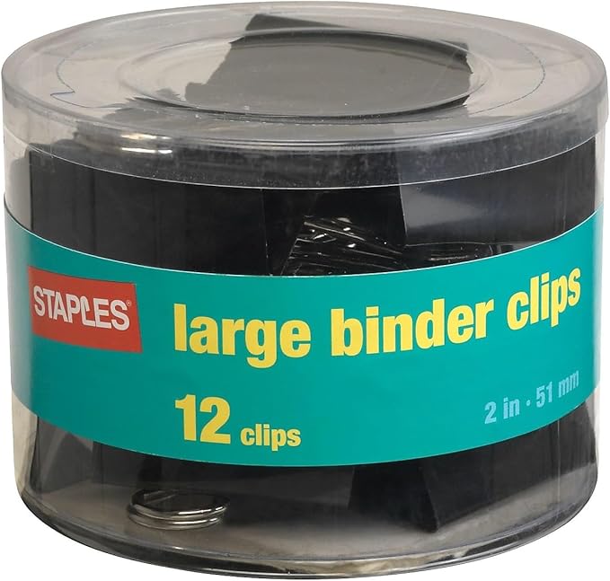 Staples 180617 Binder Clips, Large 2-inch Size, 1-inch Capacity, Black, 288/CT