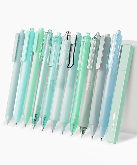 Mr. Pen- Gel Pen Set, 12 Pack, Pastel Green Barrels, 1 x Aesthetic Highlighter, 0.5mm Green Pens Black Ink